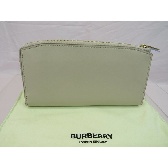 BURBERRY ALVINGTON LIMESTONE SMOOTH LEATHER GOLD LOGO ZIP AROUND WALLET ITALY - Picture 2 of 12